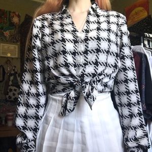 Black and white plaid pattern button up shirt